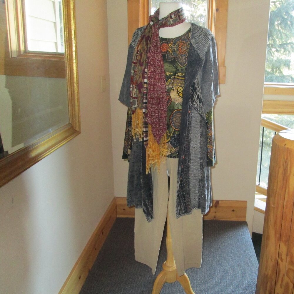 Indigo Moon Top, Sonoma Pants, Studio East Tunic/Dress, Don't Tie Me Down Scarf